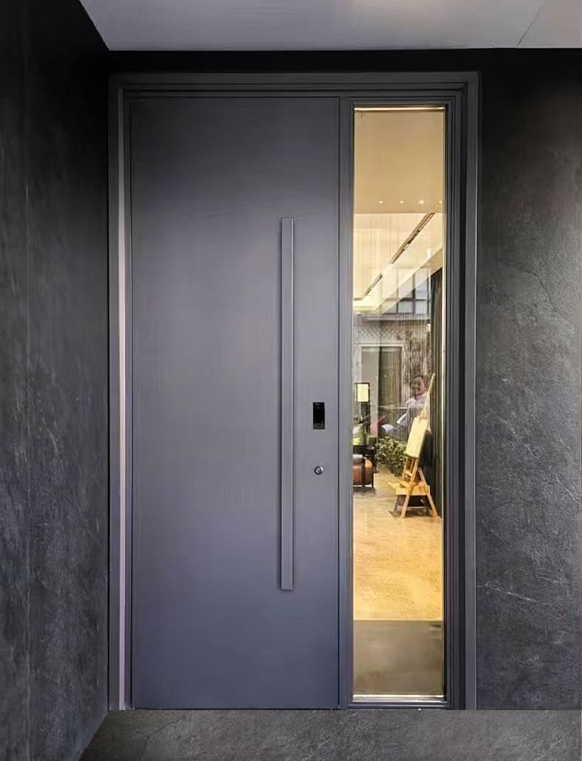 Slate grey entrance door, hinged + sidelight