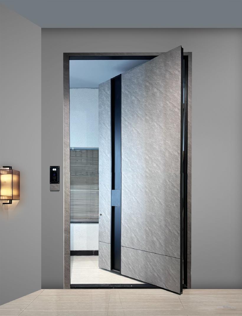 Grey stone entrance door, pivot