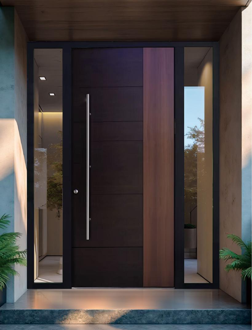 Espresso & cherry entrance door, twin sidelights